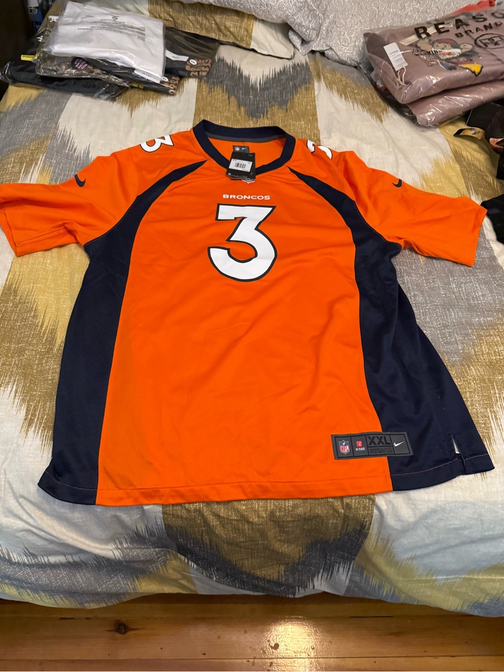 Nike Orange and Navy Broncos #3 Wilson Football Jersey